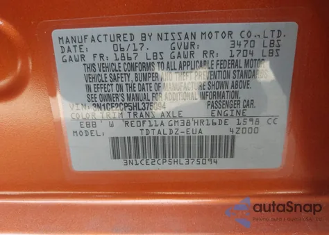 2017 Nissan Versa Note Sv from USA, damaged, VIN 3N1CE2CP5HL375094